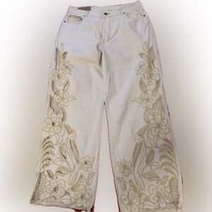 Farm Rio Off-White Embroidered Cutwork Off-White Jeans, size US 12